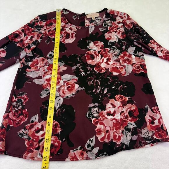 Philosophy Semi Sheer Back Button Detail Floral Long Sleeve Blouse Burgandy XS - Picture 8 of 10